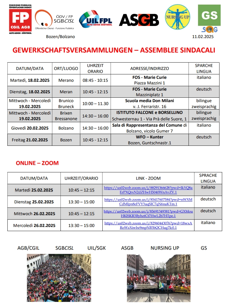 Versammlungen Termine