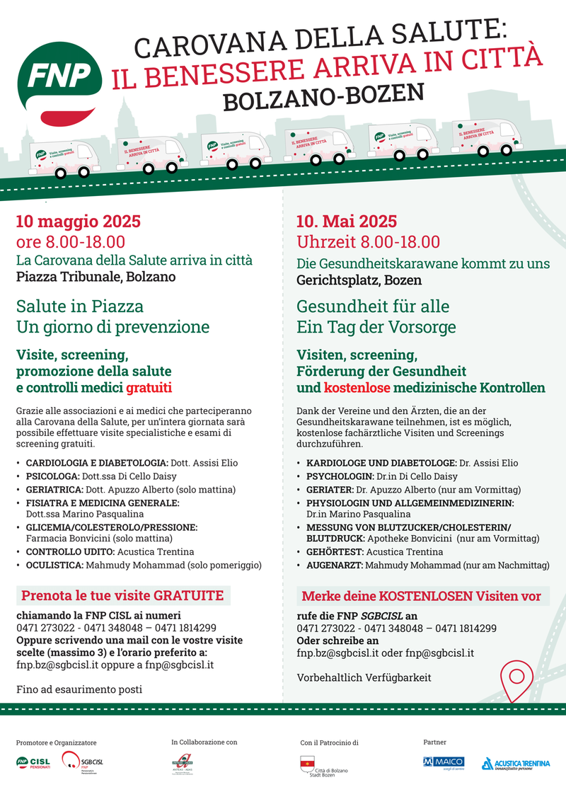 “Carovana della Salute” kommt am 10. Mai wieder nach Bozen